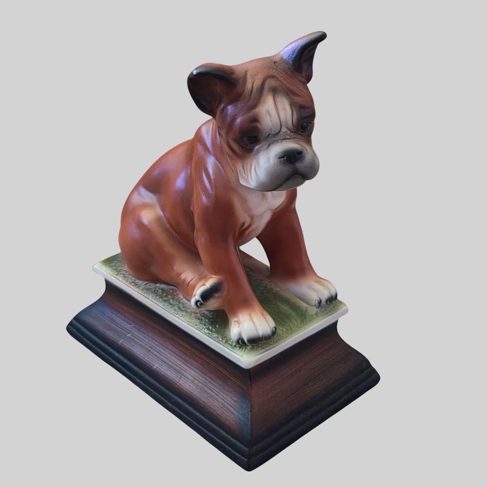 Vintage Ceramic Boxer Puppy Dog Figurine Hand Painted Japan HK Mark Brown White